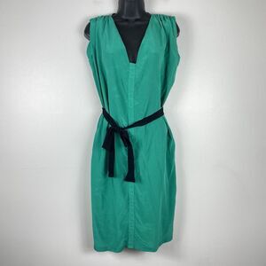 Toupy París 100% Silk Dress Sz L Emerald Green Short Sleeve Work Career Luxe